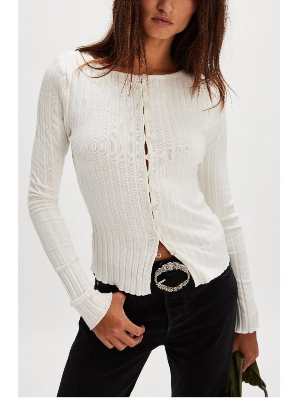NWT FREE PEOPLE WHITE TILLY L/S TOP SZ: XL